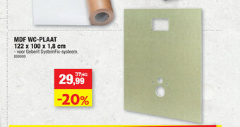 Hubo MDF WC-Plaat 122 x 100 x 1,8 cm aanbieding