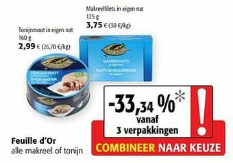 Colruyt Feuille d’or alle makreel of tonijn aanbieding