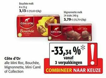 Colruyt Côte d’or alle mini roc, bouchée, mignonnette, mini carré of collection aanbieding