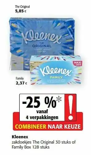 Colruyt Kleenex zakdoekjes the original of family box aanbieding