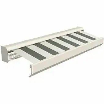 Brico Domasol zonnetent elektrisch met afstandsbediening’Factor 30-A’ groen/wit brede strepen 600 x 300 cm aanbieding