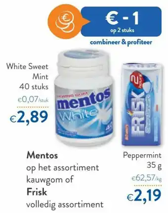 OKay Mentos op het assortiment kauwgom of Frisk volledig assortiment aanbieding