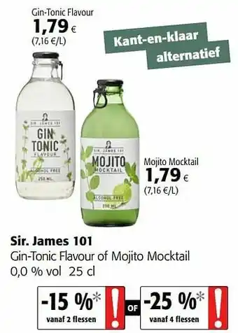 Colruyt Sir. james 101 gin-tonic flavour of mojito mocktail aanbieding