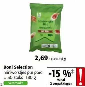 Colruyt Boni selection miniworstjes pur porc aanbieding