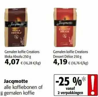 Colruyt Jacqmotte alle koffiebonen of gemalen koffie aanbieding