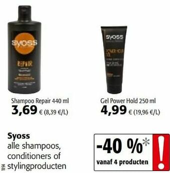 Colruyt Syoss alle shampoos, conditioners of stylingproducten aanbieding