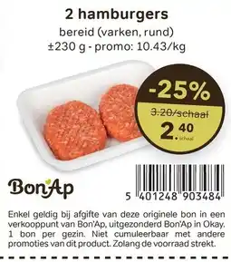 Bon Ap 2 hamburgers aanbieding