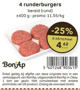 Bon Ap 4 runderburgers aanbieding
