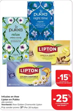 Carrefour Infusies en thee Lipton en Pukka aanbieding