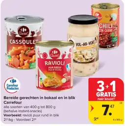 Carrefour Bereide gerechten in bokaal en in blik Carrefour aanbieding