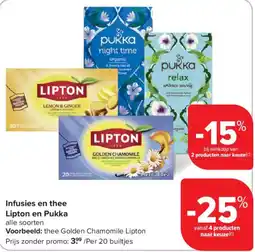 Carrefour Market Infusies en thee Lipton en Pukka aanbieding