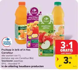 Carrefour Fruitsap in brik of in fles aanbieding