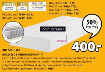 Jysk Dreamzone Gold S50 Springmatras aanbieding