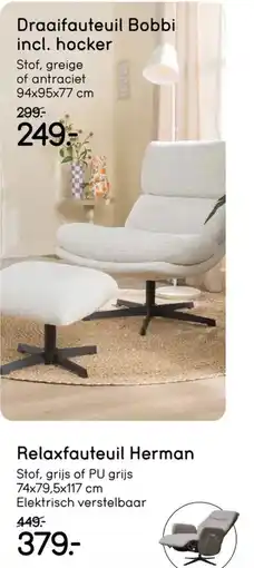 Leen Bakker Draaifauteuil Bobbi aanbieding