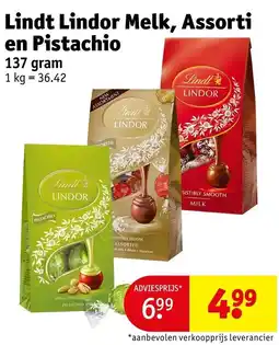 Kruidvat Lindt Lindor Melk, Assorti en Pistachio aanbieding