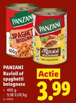 Lidl Panzani ravioli of spaghetti bolognese aanbieding