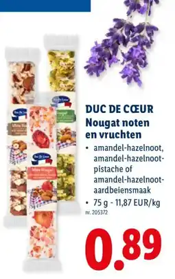 Lidl Duc de coeur nougat noten en vruchten aanbieding