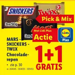 Lidl Mars, Snickers, Twix chocoladerepen aanbieding