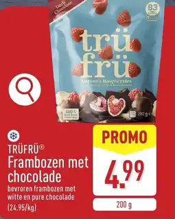 ALDI Trüfrü frambozen met chocolade aanbieding