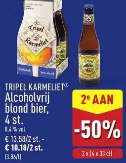 ALDI Tripel Karmeliet Alcoholvrij blond bier, aanbieding