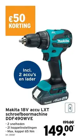 GAMMA Makita 18v accu lxt schroefboormachine ddf490wve aanbieding