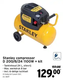 GAMMA Stanley compressor D 200/8/24 1100W + kit aanbieding