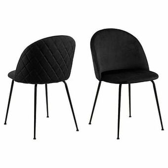 Leen Bakker Eetkamerstoel Lenna - fluweel - zwart (2 stuks) - Leen Bakker aanbieding