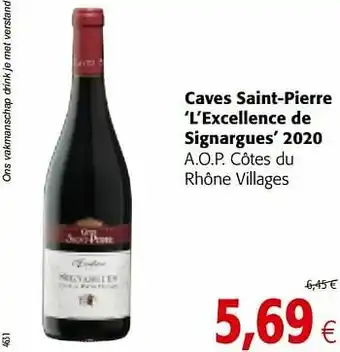 Colruyt Caves saint-pierre l’excellence de signargues 2020 a.o.p. côtes du rhône villages aanbieding