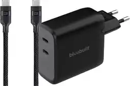 Coolblue BlueBuilt 100 W GaN Chargeur avec 2 Ports USB-C Noir + BlueBuilt Câble USB-C 240 W 2 m Nylon aanbieding