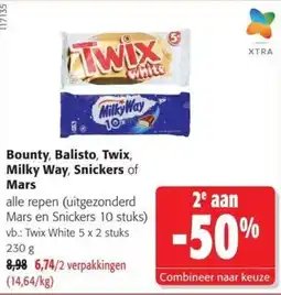 Colruyt Bounty, Balisto, Twix, Milky Way, Snickers of Mars aanbieding