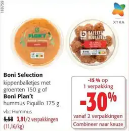 Colruyt Boni Selection kippenballetjes met groenten of Boni Plan't hummus aanbieding