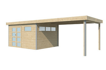 Makro Tuinhuis Lounge 385 x 295 cm + extensie 400 cm stalen dak op geïsoleerd onderdak aanbieding