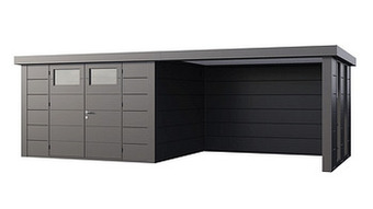 Makro Stalen tuinhuis Eleganto 330 x 300 cm dubbele deur met extensie rechts 344 cm en 2 smalle ramen aanbieding