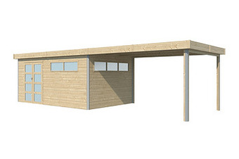 Makro Tuinhuis Lounge 485 x 295 cm + extensie 400 cm stalen dak op geïsoleerd onderdak aanbieding