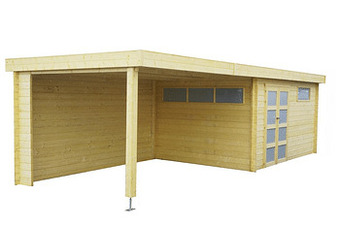 Tuinhuis Modern 355 x 295 cm + extensie 400 cm stalen dak op geïsoleerd onderdak