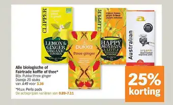 Albert Heijn Alle Biologische Of Fairtrade Koffie Of Thee 25% Korting aanbieding
