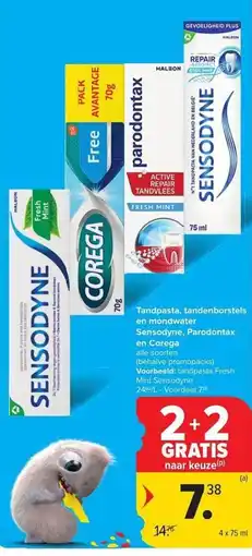 Carrefour Market Tandpasta, tandenborstels en mondwater Sensodyne, Parodontax en Corega aanbieding