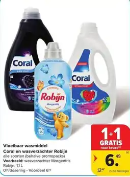 Carrefour Market Vloeibaar wasmiddel Coral en wasverzachter Robijn aanbieding