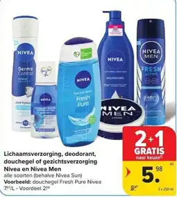 Carrefour Market Lichaamsverzorging, deodorant, douchegel of gezichtsverzorging Nivea en Nivea Men aanbieding