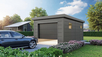 Makro Stalen garage Eleganto 538 X 358 cm met raam en elektrische poort aanbieding
