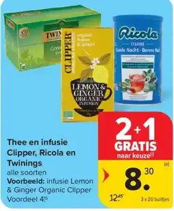 Carrefour Thee en infusie Clipper, Ricola en Twinings aanbieding