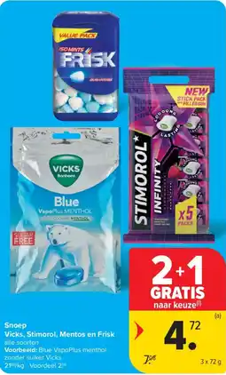 Carrefour Snoep Vicks, Stimorol, Mentos en Frisk aanbieding