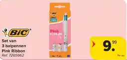 Carrefour Set van 3 balpennen Pink Ribbon aanbieding