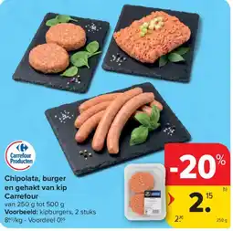 Carrefour chipolata, burger en gehakt van kip aanbieding