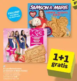 Albert Heijn K3 aardbeienkoeken en Samson & Marie koeken aanbieding