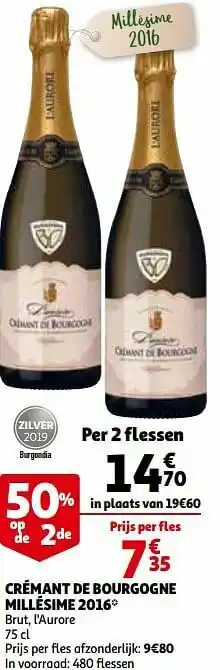 Auchan Crémant de bourgogne millésime 2016 aanbieding
