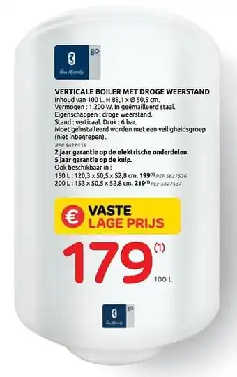 Brico Verticale boiler met droge weerstand 100 l aanbieding