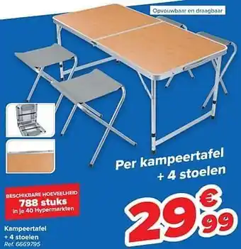 Carrefour Kampeertafel + 4 stoelen aanbieding