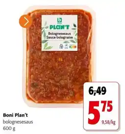 Colruyt Boni Plan't bolognesesaus aanbieding