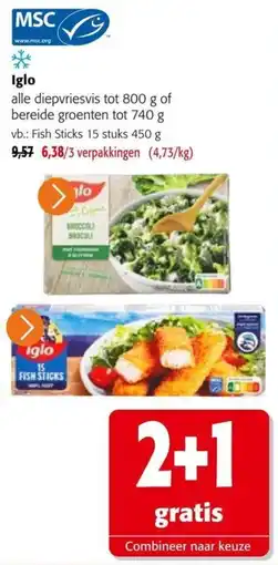 Colruyt Iglo alle diepvriesvis tot 800 g of bereide groenten tot 740 g aanbieding